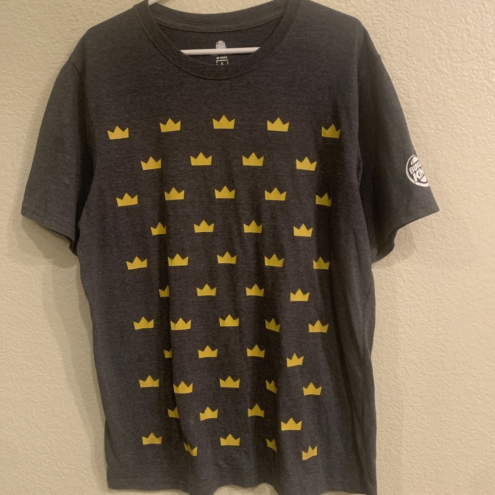 Men's Large Burger King Casual T-Shirt Grey Short Sleeve Graphic Print Crew Neck